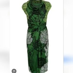 Desigual Carol Cowl neck Midi Green Geometric Dress Sz S